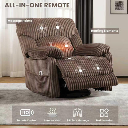 GRAINELL Oversize Power Swivel Recliner, 40in Wide Electric Glider Rocking Chair with Headrest Adjustment, USB Port, 270° Swivel, Rock 30° – for Living Room, Nursery, Black (5" 7' to 6" 1' Height)