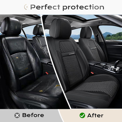 Coverado Leather Seat Covers for Car, Waterproof Car Seat Covers Full Set, 2 in 1 Conversions Car Seat Cover Protector Car Accessories Universal Fit for Most Cars SUVs and Trucks Beige
