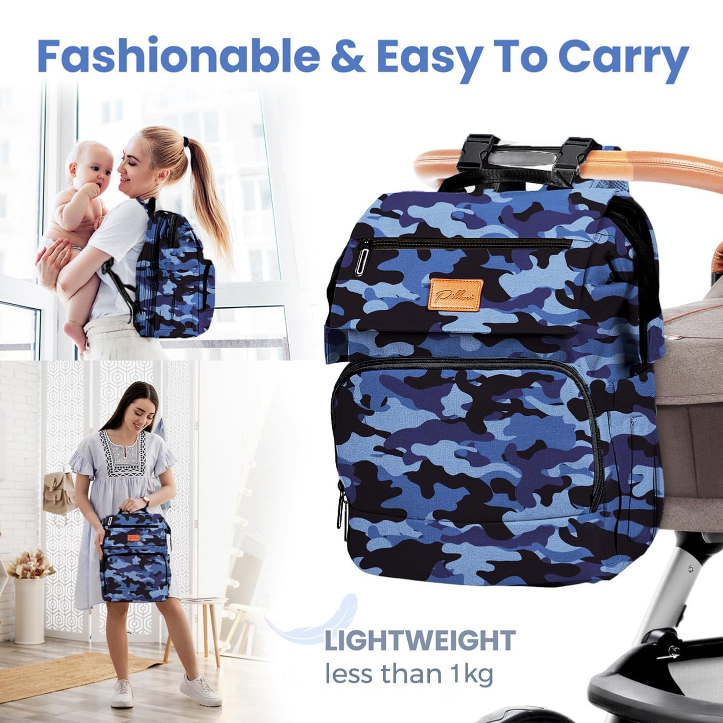 PILLANI Baby Diaper Bag Backpack - Large Waterproof Travel Diaper Bag for Boys & Girls, 16 Organizer Pockets with Changing Pad, Insulated Bottle Pockets & Stroller Straps, Baby Shower Gifts, Dinosaur
