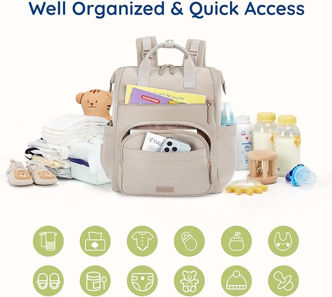 mommore Neoprene Diaper Bag Backpack Small Lightweight Baby Diaper Bags Water Resistant Diaper Backpack for Boys Girls Newborn with Changing Pad, Stroller Straps