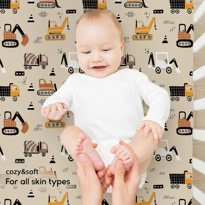 Yoofoss Pack and Play Sheets Fitted, Mini Crib Sheets 2-Pack for Pack N Play Mattress, Stretchy Playard Sheet, Soft and Breathable Green+Giraff