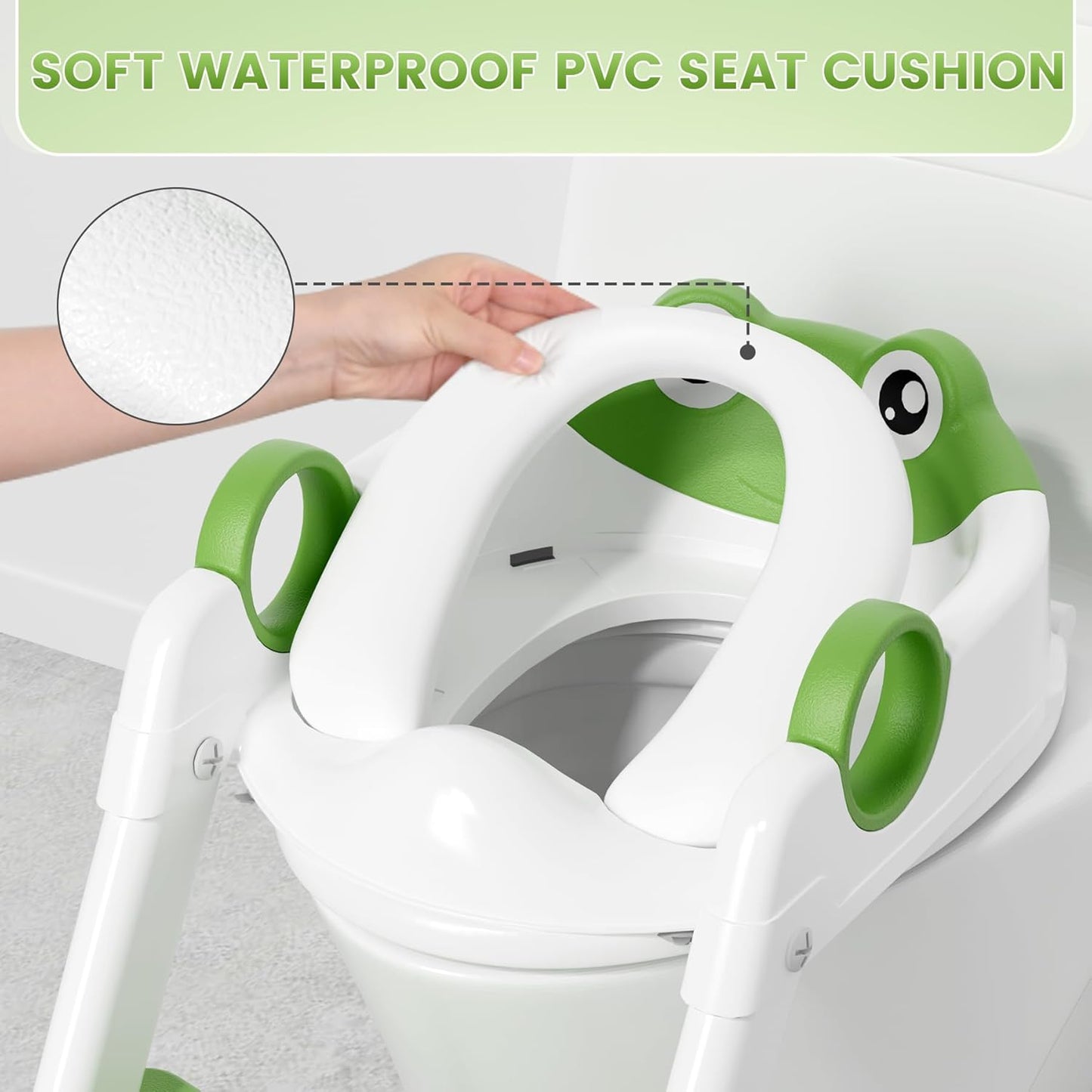 COOSEYA Frog Toilet Seat, Potty Training Seat for Toddler, Upgrade Potty Training 2 in 1 Toddler Toilet Seat for Boys Girls,Waterproof Soft Mat Non-Slip Step Stool