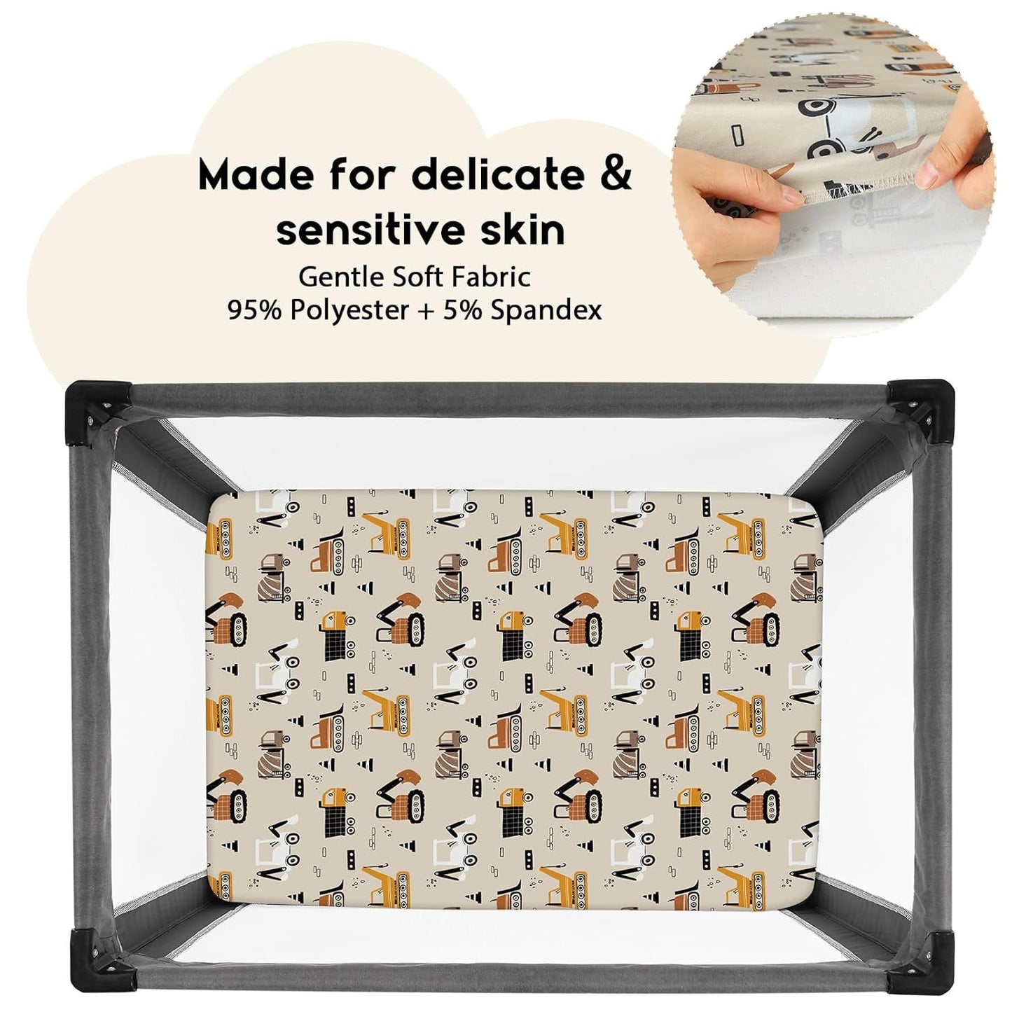Yoofoss Pack and Play Sheets Fitted, Mini Crib Sheets 2-Pack for Pack N Play Mattress, Stretchy Playard Sheet, Soft and Breathable Green+Giraff