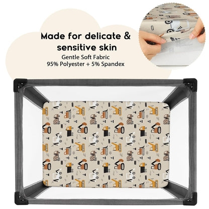Yoofoss Pack and Play Sheets Fitted, Mini Crib Sheets 2-Pack for Pack N Play Mattress, Stretchy Playard Sheet, Soft and Breathable Green+Giraff