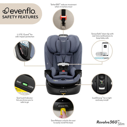 Evenflo Revolve360 Slim 2-in-1 Rotating Car Seat with Green & Gentle Fabric (Travertine)