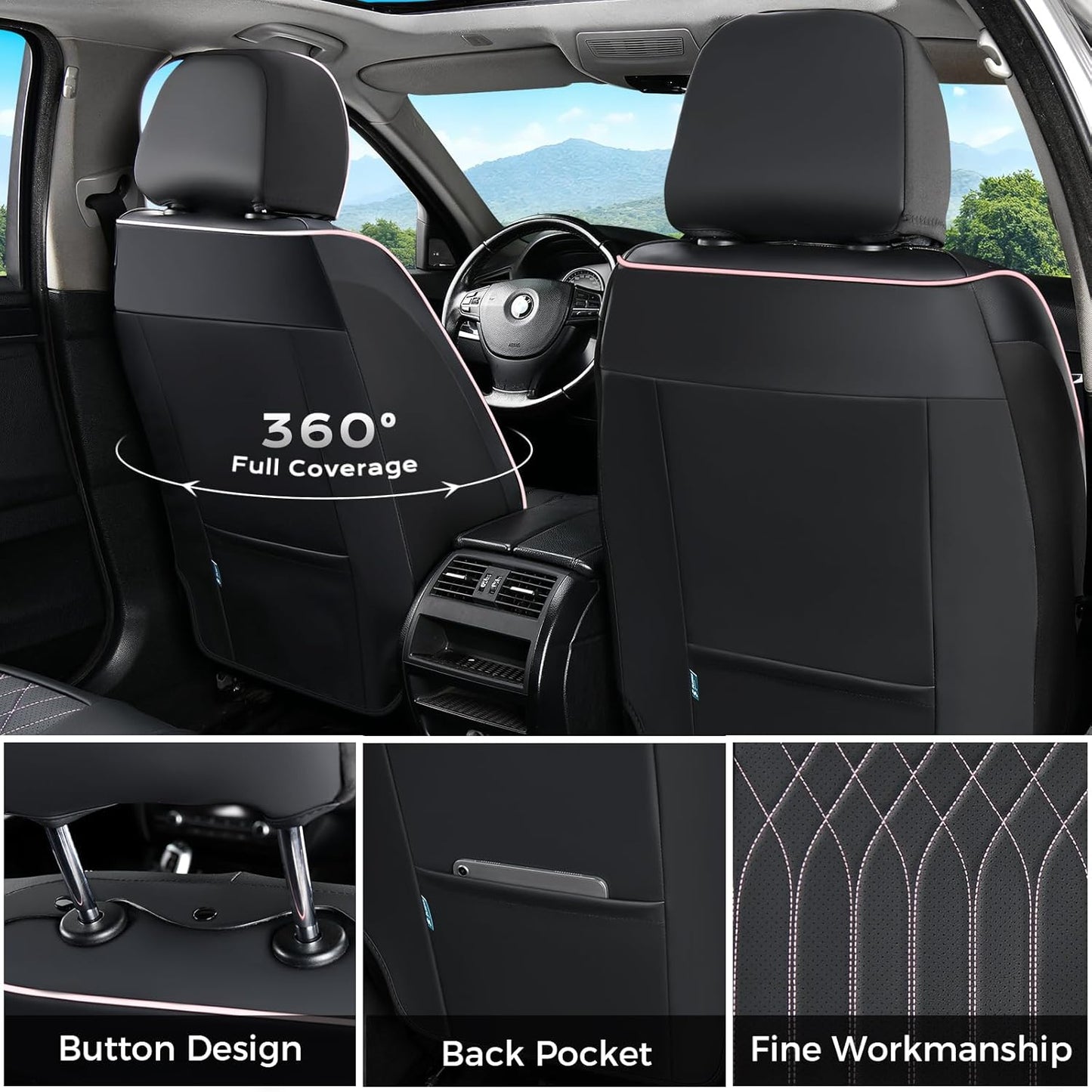 FLORICH Car Seat Covers Front Seat, Leather Seat Covers for Cars, Car Seat Protector Waterproof, Universal Automotive Seat Covers, Front Car Seat Cover Fit for Most Sedans SUV Pick-up Truck