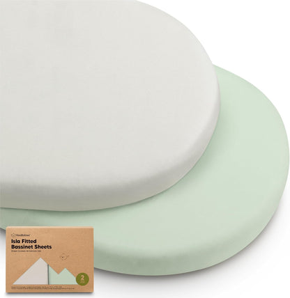 2-Pack Baby Bassinet Sheets Girl, Boy - 33x17 Viscose Derived from Bamboo Bedside Mattress Fitted Bassinet Sheets, Compatible with Halo Bassinest Swivel Sleeper, Baby Delight, Graco (Pecan)