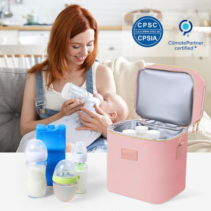 PIIOSER Breastmilk Cooler Bag with Ice Pack Fits 6 Baby Bottles Up to 9 Ounce, Insulated Baby Bottle Tote Bags, Double Layer Waterproof Leak-Proof with Shoulder Strap for Nursing & Working Mom (Grey)