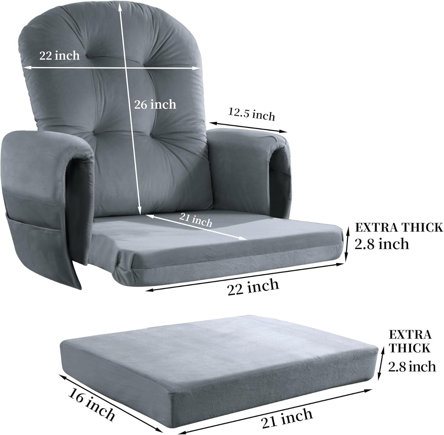 HOMBYS Glider Rocker Replacement Cushions 5 PCS with Storage Side Pocket, Velvet Fabric, Foam & Microfiber Filling, Non-Slip & Washable,Thickened & Supportive for Glider Rocking Chair