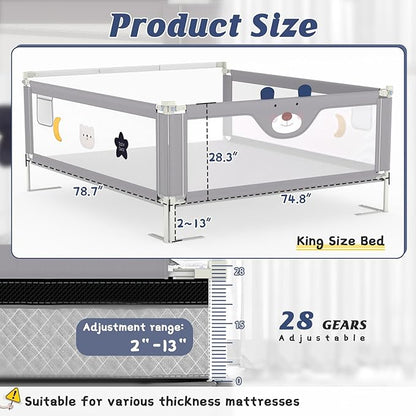 JWPEHOE 3-Piece Bed Rail for Toddlers with Headboard Rod, Adjustable Baby Bed Rail Guard, Twin/Full/Queen/King Size Bed (3, 74.8 * 74.8 * 39 Inch- Twin Size)