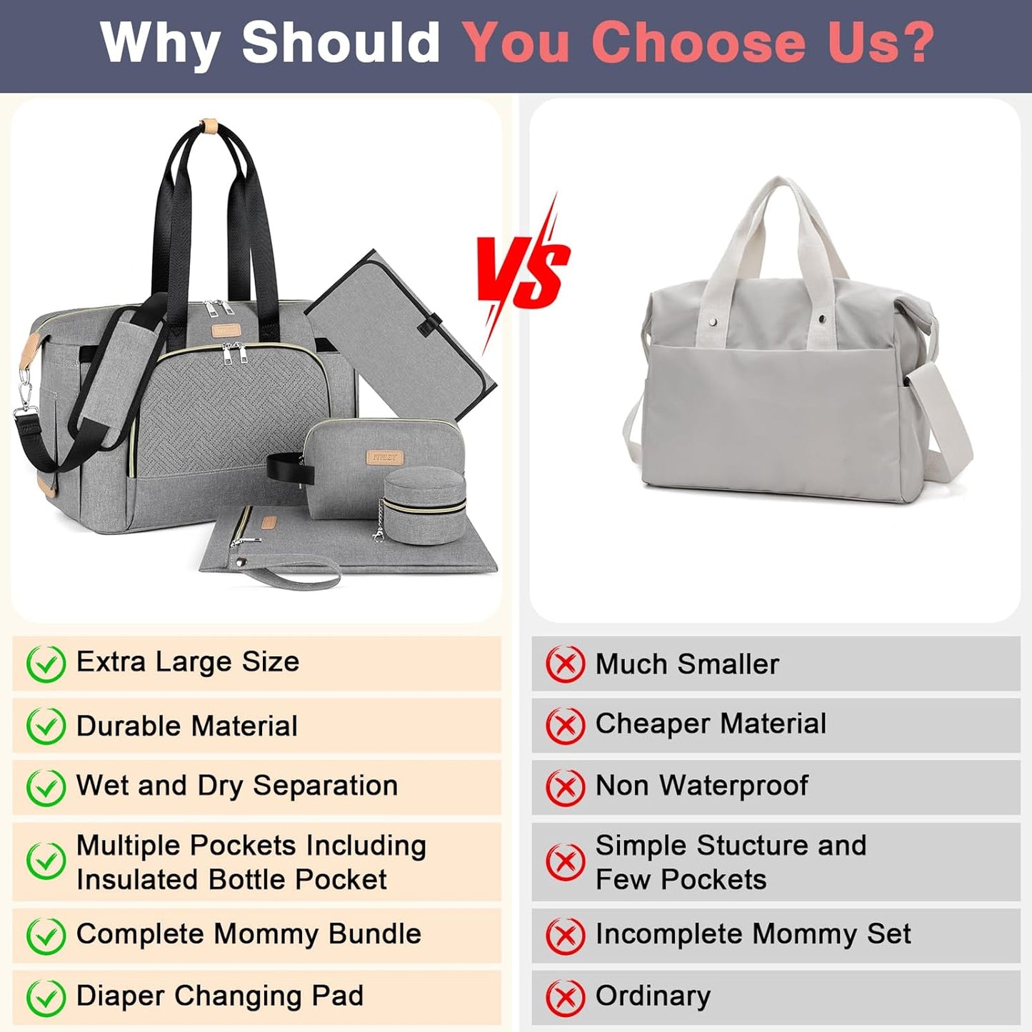 ITIEZY Diaper Bag Tote for Baby - Large Mommy Bag with Portable Changing Pad Pacifier Case, Hospital Bags Travel Baby Bag