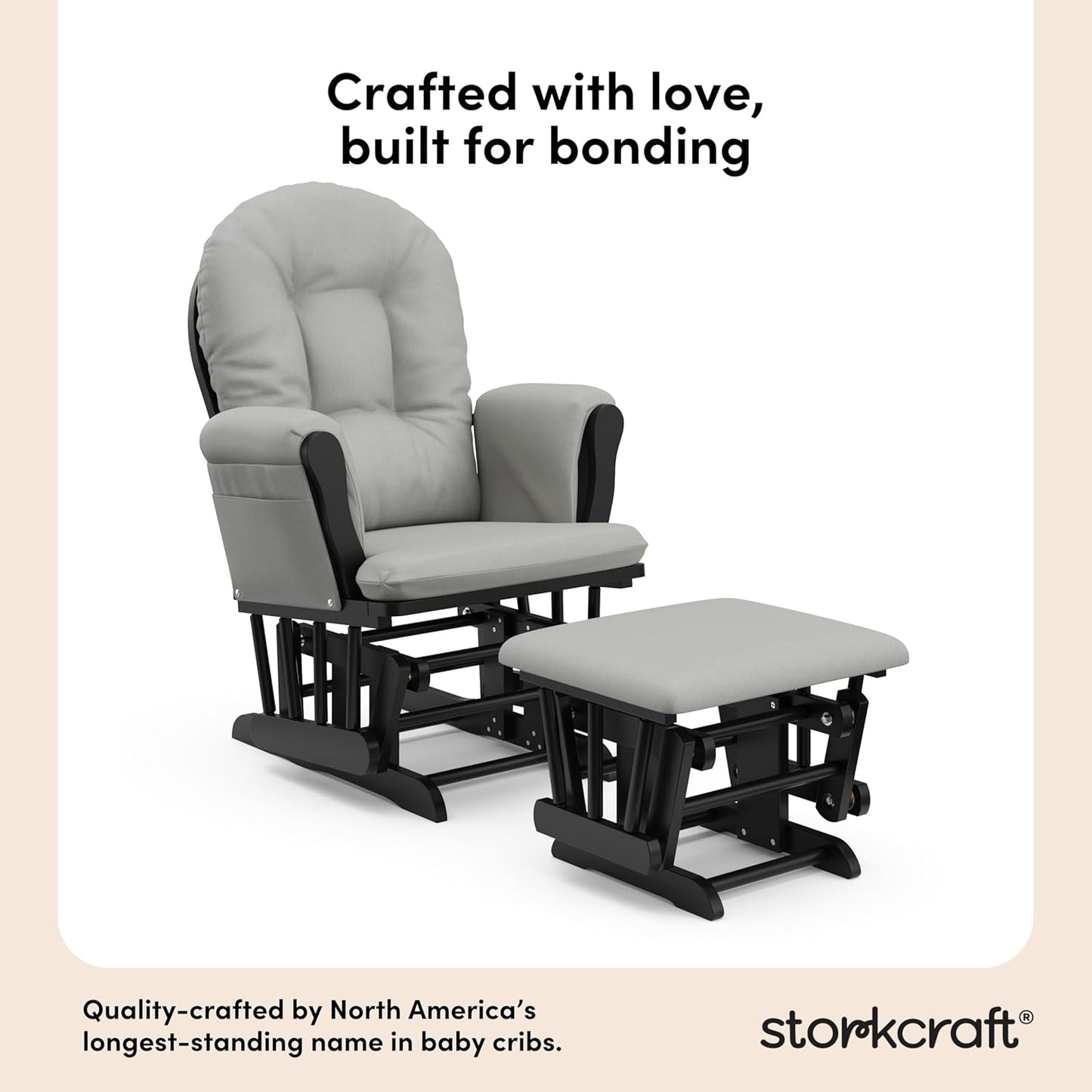 Storkcraft Premium Hoop Glider & Ottoman (Espresso/Gray Swirl) — GREENGUARD Gold Certified Nursery Glider, Solid Wood Craftsmanship, Smooth-Gliding Nursery Chair and Ottoman, Award-Winning - Colors A