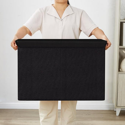 Bagnizer Large Toy Storage Box with Lids, Collapsible Sturdy Baby Storage Organizer Chest Bin Basket for Kids, Boys, Girls, Playroom, Nursery, Bedroom, Closet 25"x13"x16" (Black)