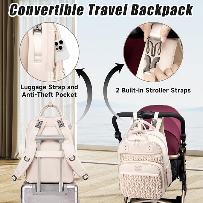 Tealari Diaper Bag Backpack,Stylish Baby Diaper Bag,Waterproof Travel Diaper Backpacks Baby Bags with Changing Pad,Stroller Straps,Insulated Pockets (Beige)