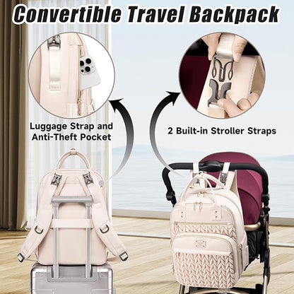 Tealari Diaper Bag Backpack,Stylish Baby Diaper Bag,Waterproof Travel Diaper Backpacks Baby Bags with Changing Pad,Stroller Straps,Insulated Pockets (Beige)