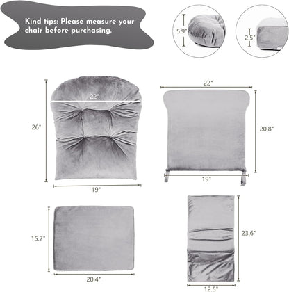 Lucky Monet 5Pcs Glider Rocker Replacement Cushions - Velvet Glider Cushions Replacement Set with Side Storage Pockets, Thick Glider Chair Cushions Washable & Non Slip, Cushion ONLY - Beige