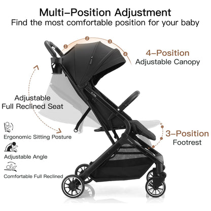 Gromast Compact Fold Baby Stroller, Lightweight Travel Toddler Stroller with One-Click Fold, Extendable UPF50+ Canopy, Cup Holder, UV Protected and Waterproof, One-Hand Folding - Blue