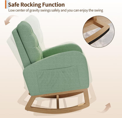 Modern Nursery Rocking Chair, Upholstered Glider Rocking Chair for Living Room, Comfortable Rocker Recliner with Side Pocket, Rocker Glider for Bedroom, Nursing Room