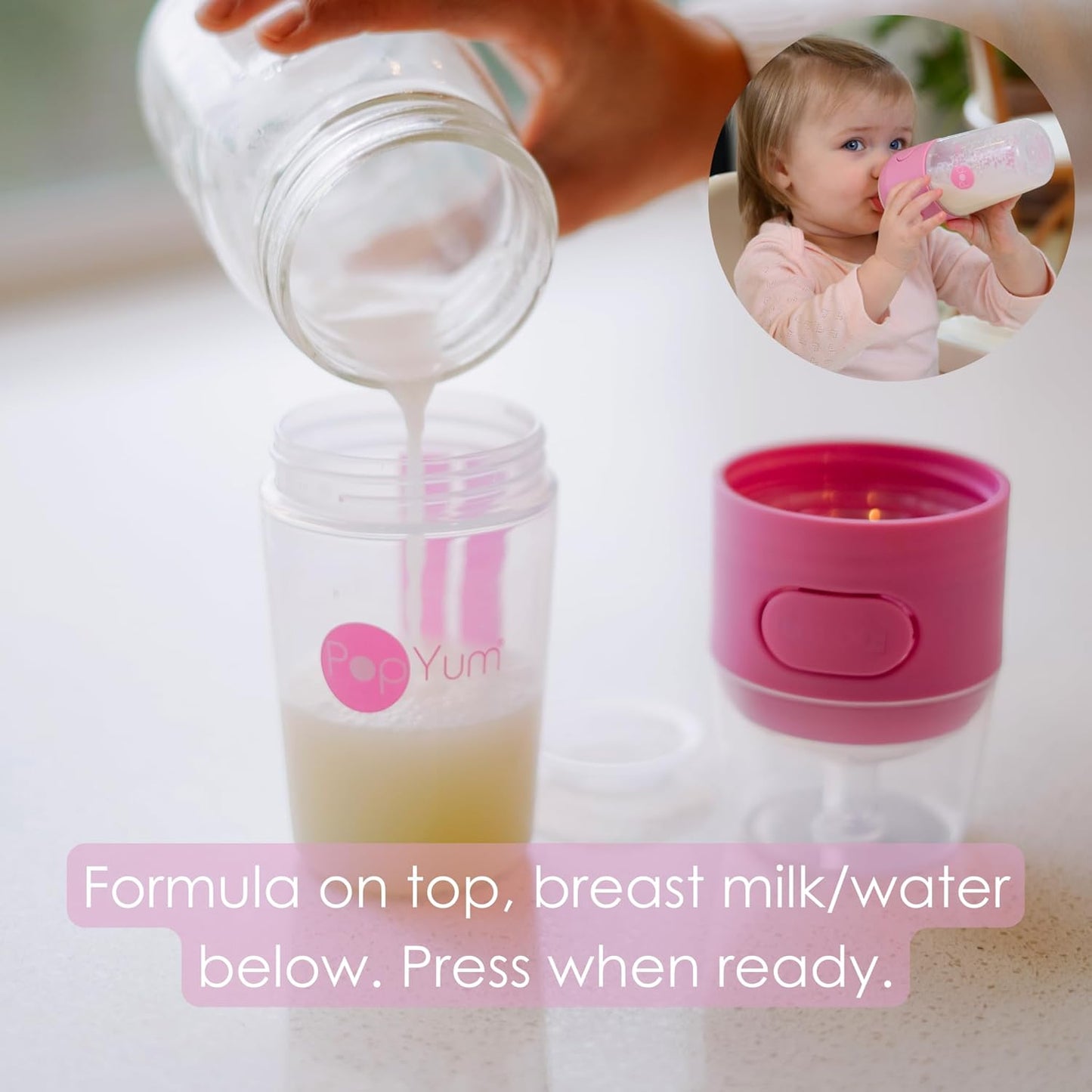 PopYum 9 oz Blue Anti-Colic Formula Making Baby Bottles, 3-Pack with #2 Medium Flow Nipples, 260 ml, BPA-Free, Natural Latch, Mixing, Dispenser