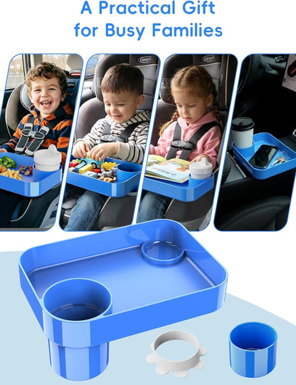 Car Seat Cup Holder Snack Tray for Kids, Reduces Mess, Detachable Large Base & Adjustable Ring, Carseat Tray for Toddler, Car Seat Food Tray Table for Kid Travel Road Trip Essentials -Light Gray