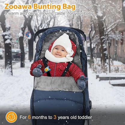 Zooawa Stroller Bunting Bag Universal, Waterproof Baby Stroller Footmuff, Stroller Sleeping Bag for Cold Weather, Extra Thick, Fits 6-36 Months Baby, Dark Blue
