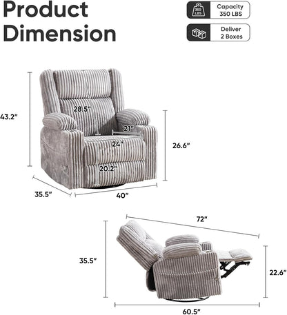 Oversized Power Recliner Chair with Massage and Heat, Swivel Rocker Recliner Chair for Adults with Arm Storage, Nursery Glider Recliner with Adjustable Headrest and Phone Stand, Side Pockets, Beige