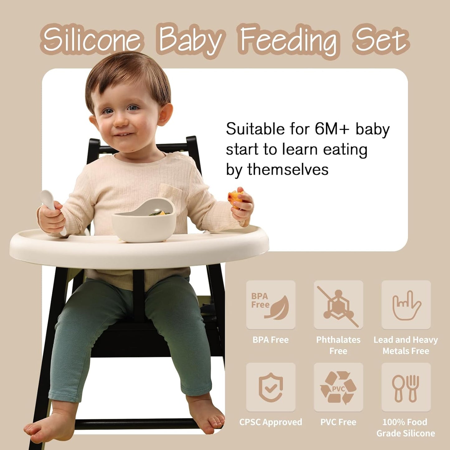 Baby Led Weaning Supplies, 17 Piece BPA-Free Silicone Feeding Set, Eating Essentials Baby Utensils with Suction Plate and Bowl, Pocket Bib, Sippy Cup with Lid, for 6+ Months, Blue