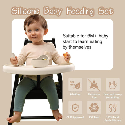 Baby Led Weaning Supplies, 17 Piece BPA-Free Silicone Feeding Set, Eating Essentials Baby Utensils with Suction Plate and Bowl, Pocket Bib, Sippy Cup with Lid, for 6+ Months, Blue