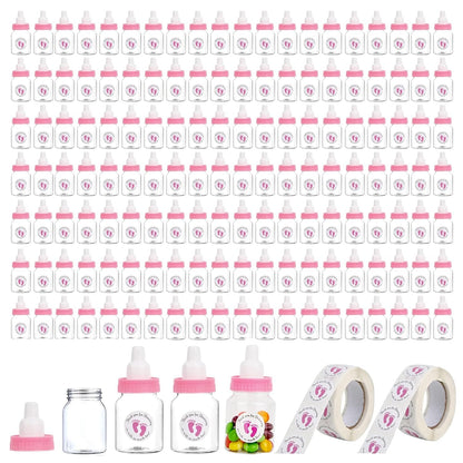 72 Pieces of Mini Baby Shower Milk Bottles Favors for Baby Shower White Plastic Mini Bottles Party Favors Boy Party Games Decorations (Blue)