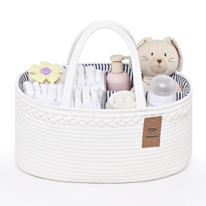 19L Baby Diaper Caddy Organizer, 16.8"x9.8"x9" Cotton Rope Diaper Basket, Changing Table Storage Caddy With Removable Divider, Baby Basket for Nursery, Car, Diapers, Baby Shower Gifts for Newborn
