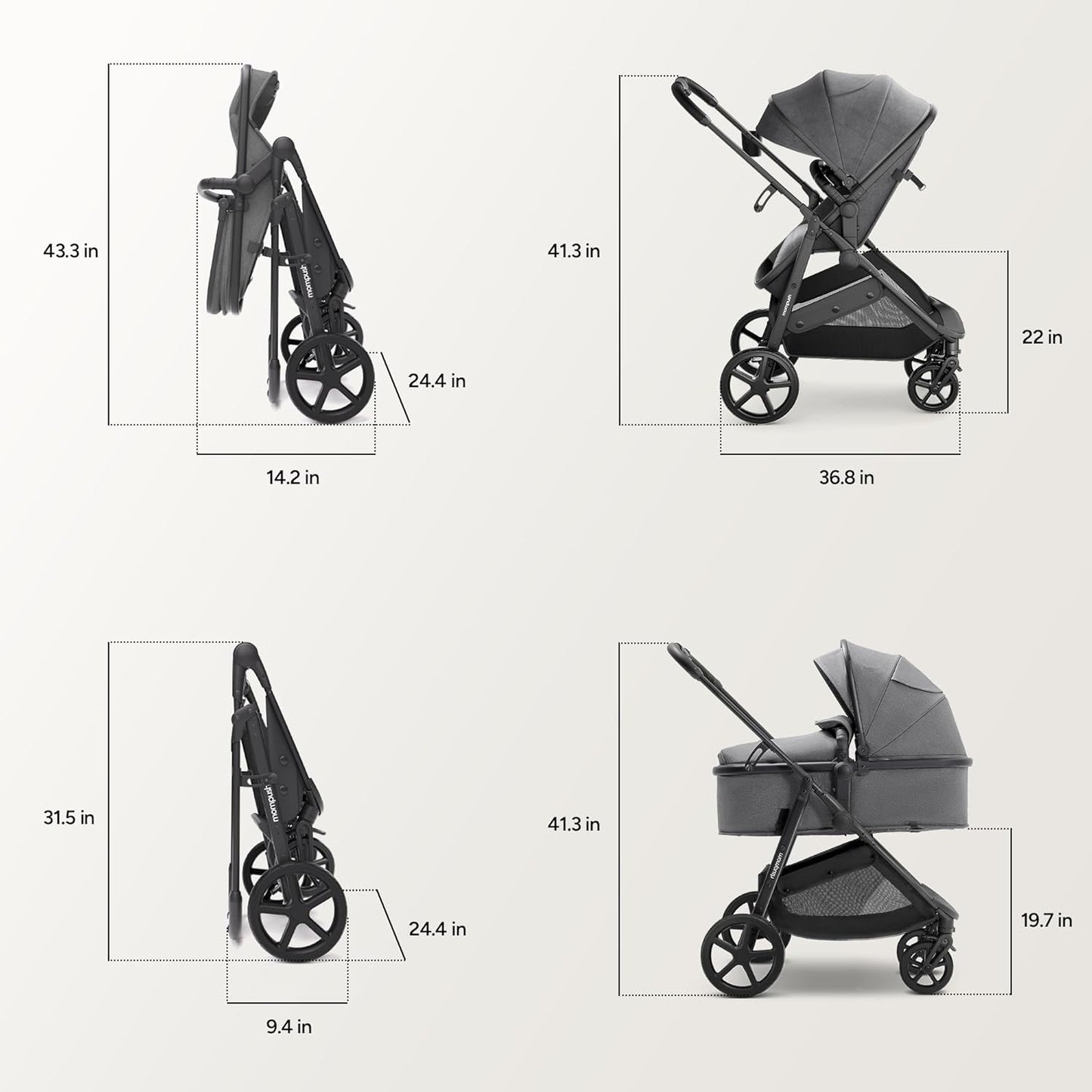 Mompush Baby Stroller, Convertible 2-in-1 with Bassinet Option, Infant Car Seat Compatible, Includes Adapter - Sturdy Full-Size Infant Stroller for Family Adventures
