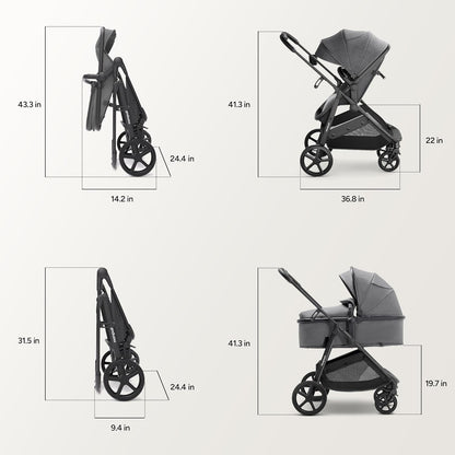 Mompush Baby Stroller, Convertible 2-in-1 with Bassinet Option, Infant Car Seat Compatible, Includes Adapter - Sturdy Full-Size Infant Stroller for Family Adventures