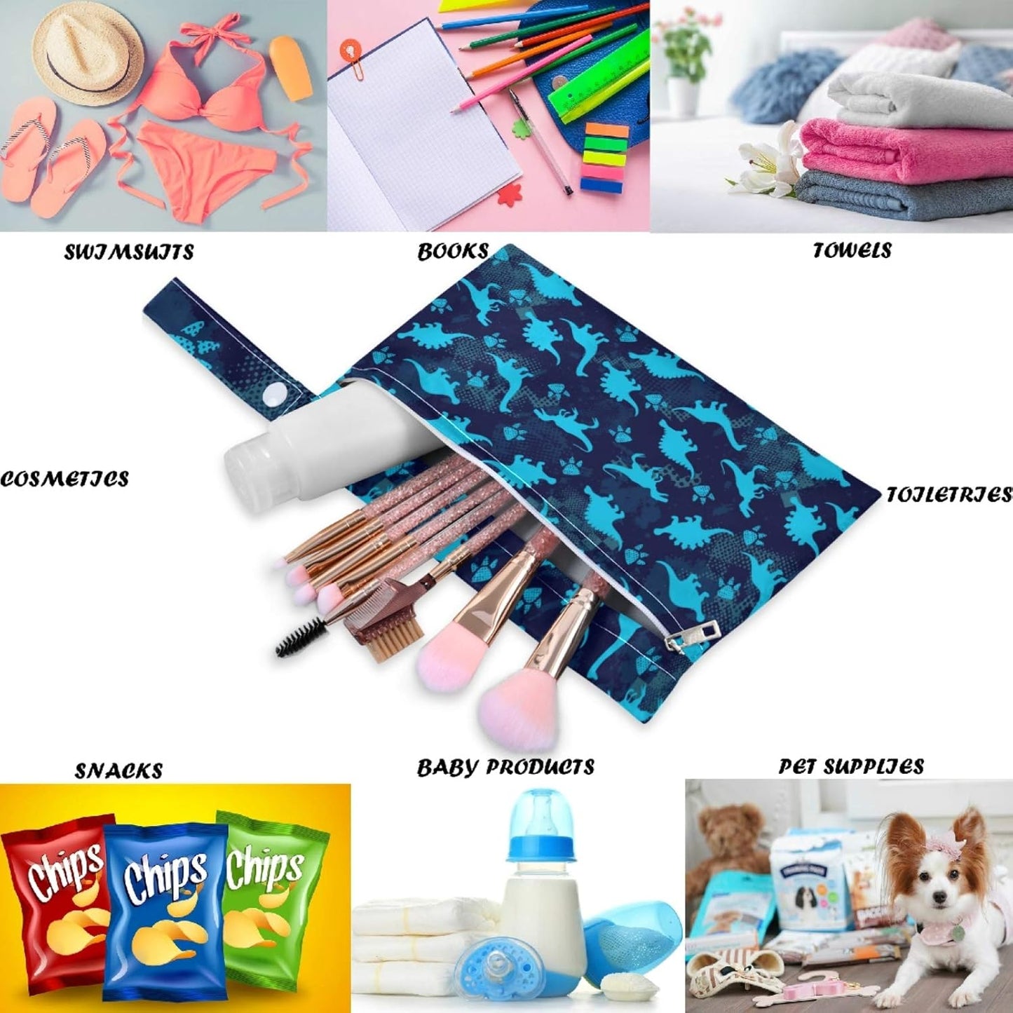 visesunny Leopard Grain 2Pcs Wet Bag with 2 Zippered Pockets Snap Handle Washable Reusable Roomy for Travel,Beach,Pool,Daycare,Stroller,Diapers,Dirty Gym Clothes, Wet Swimsuits, Toiletries
