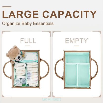 MOMINSIDE Diaper Caddy Organizer, Baby Basket Nursery Storage, Portable Changing Table Car caddy organizer for Girl Boy, Baby Registry Baby Shower Gifts, Newborn Essentials(Brown), FA231103-2N