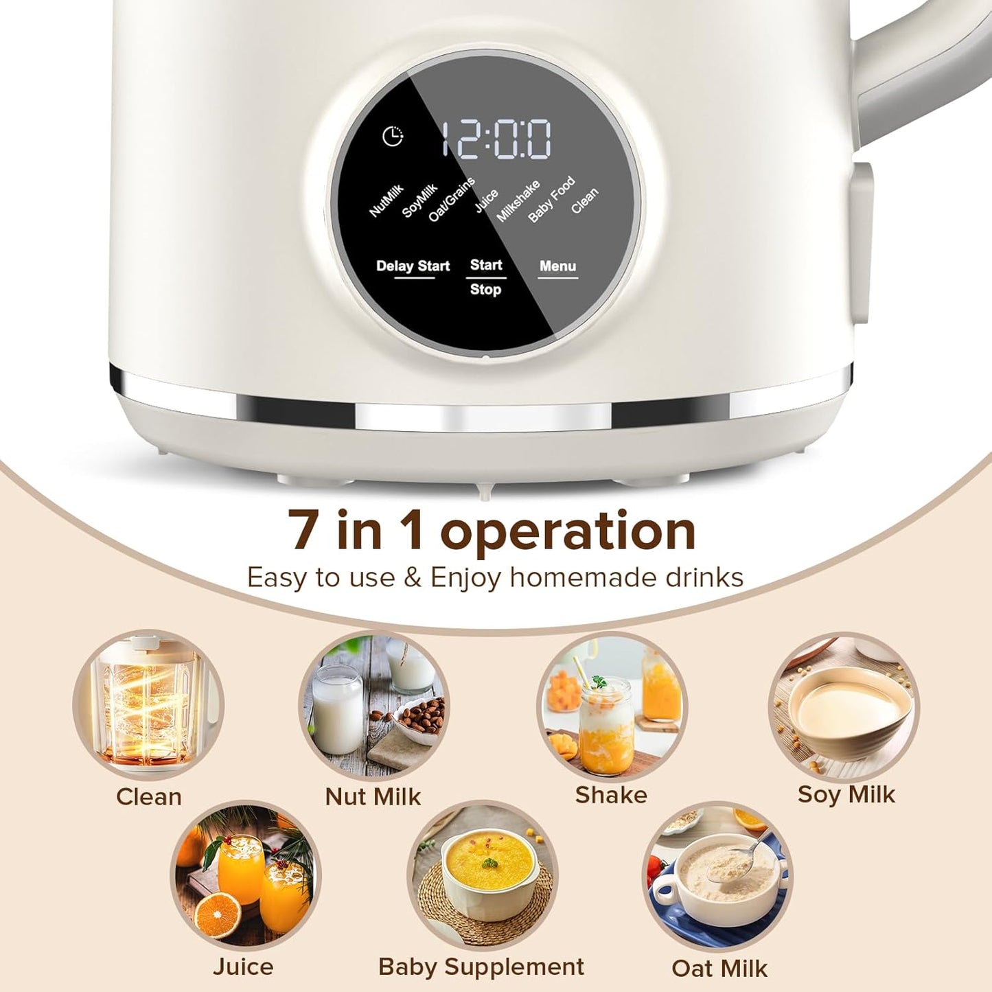 Czlife N7 Nut Milk Maker Machine, 50oz (1.5L) Homemade Almond Milk, Soy Milk Maker, Oat, Coconut, Juice, Milkshake, Smoothies, Baby Food, Plant Based Milks with Delay Start, Keep Warm, Selfclean