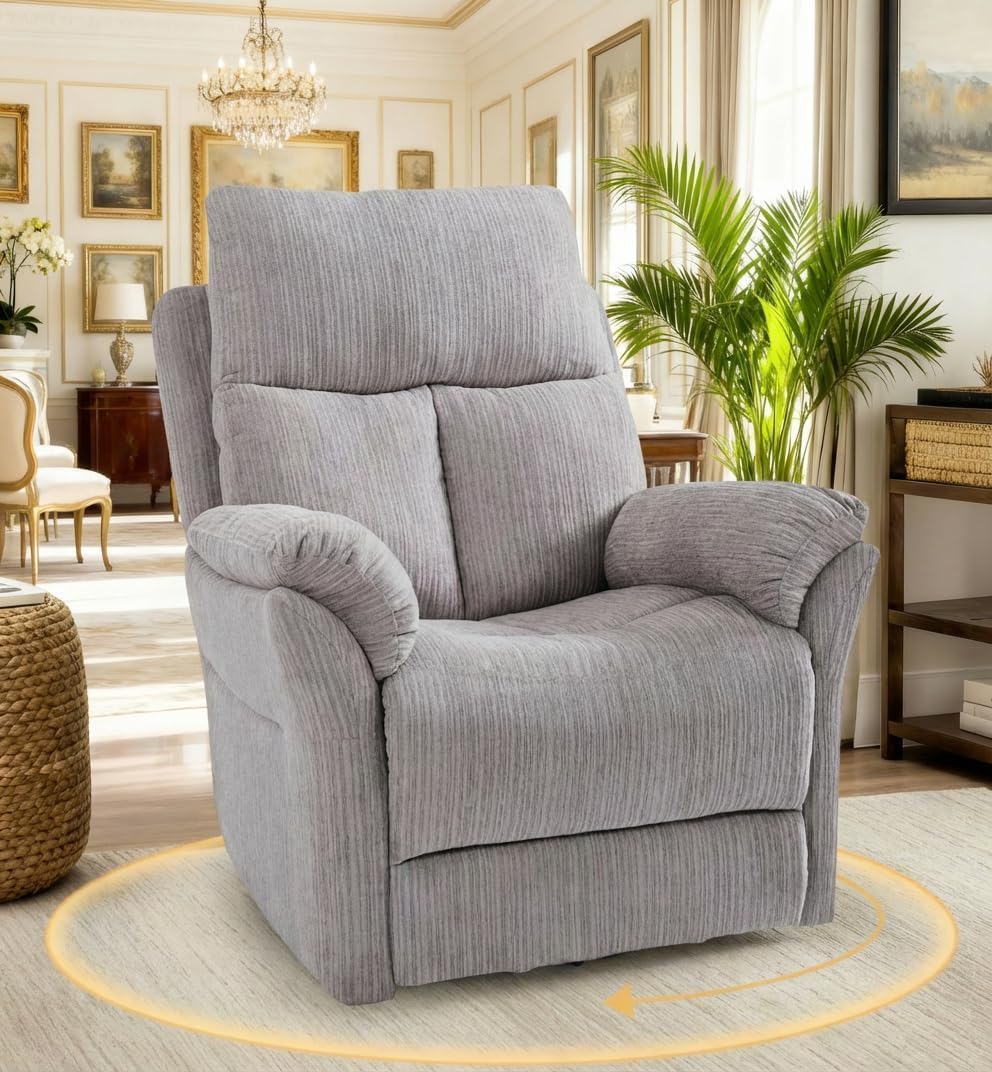 Swivel Rocker Chair, 360°Swivel Rocker Chairs with High Back Arms, Rocking Lazy Boy Chairs, Upholstered Swivels Corduroy Glider for Living Room, Bedroom, Nursing, Beige