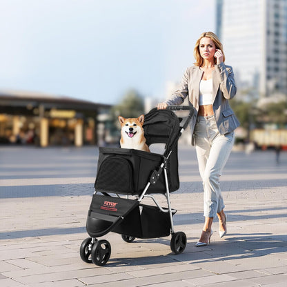 VEVOR Pet Stroller, 44 lbs Weight Capacity, Foldable Dog Cart, 4 Wheels Cats Stroller with Mesh Windows & Revrsible Handle, Portable Pet Carrier with Brake, for Small to Medium Pets