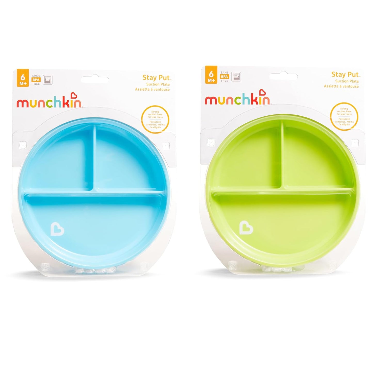 Munchkin Stay Put Suction Plates for Baby and Toddler, 3 Divided Sections , Blue/Green