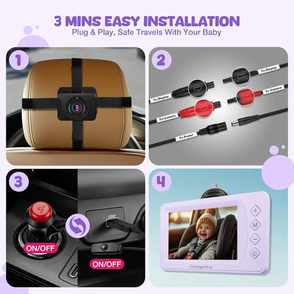 5'' Baby Car Camera with NO.1 Night Vision, USB Powered, Mirror/Normal Mode, 1080P IPS Crystal-Clear Car Baby Monitor With Brightness Setting & 3X Zoom, infant Backseat Camera, S100U, 5inch Black