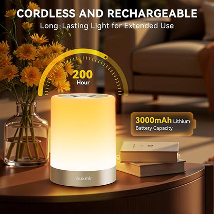 Night Light for Kids Baby, Dimmable Touch Lamp for Nursery, 11 RGB Colors 5 Brightness, Portable Rechargeable Bedside Table Lamp for Nightstand, Kids Night Light for Bedroom Living Room, Silver