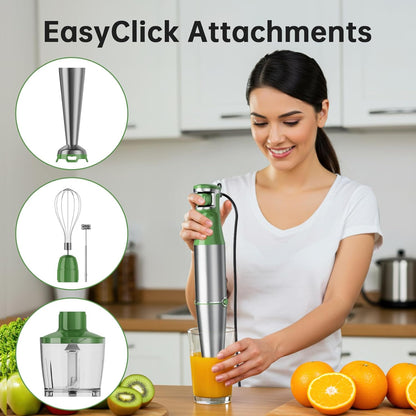 Turelar Immersion Blender Handheld Corded Hand Blenders Set 1100W, Trigger Variable Speed 5 in 1 Stick Emulsifier with Chopper, Whisk and Frother for Soup, Baby Food and Smoothies, Orange