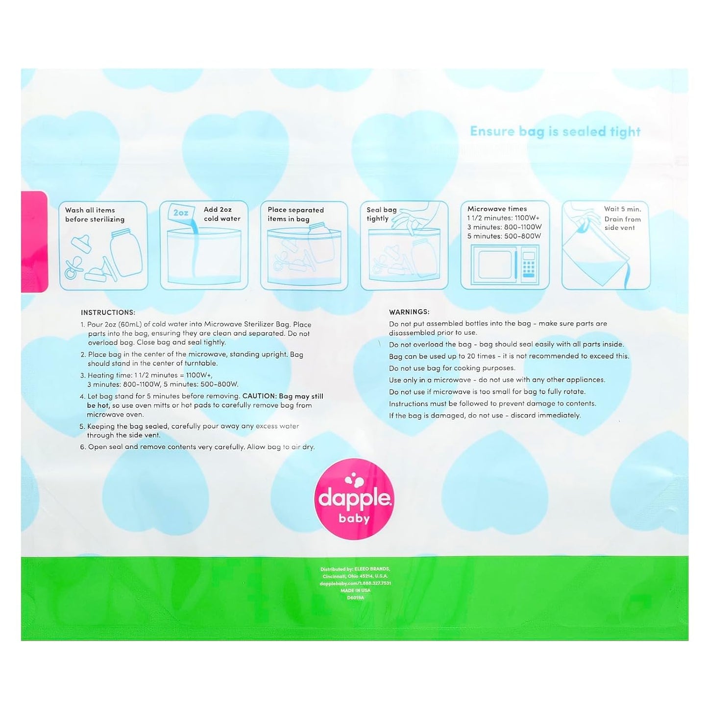 Dapple Baby Microwave Sterilizer Bags, Reusable, 20 Uses Per Bag, Great for Breast Pump Parts & Bottles, 8 Count (Pack of 2)