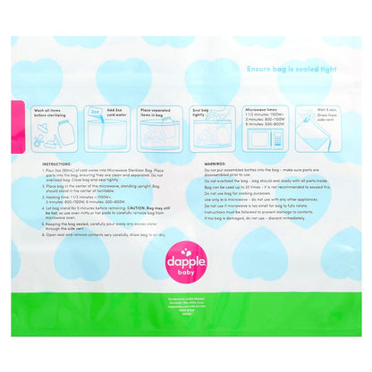 Dapple Baby Microwave Sterilizer Bags, Reusable, 20 Uses Per Bag, Great for Breast Pump Parts & Bottles, 8 Count (Pack of 2)