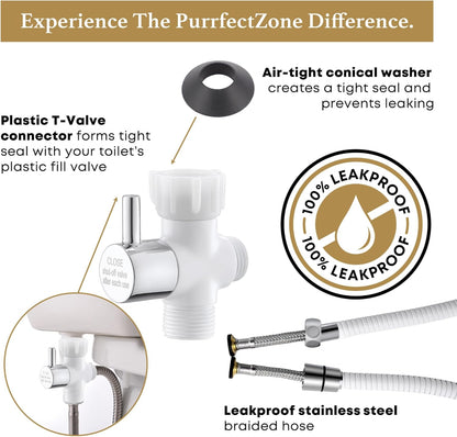 Purrfectzone Bidet Sprayer for Toilet, Handheld Sprayer Kit, Cloth Diaper Sprayer Set - Easy to Install - Stainless Steel