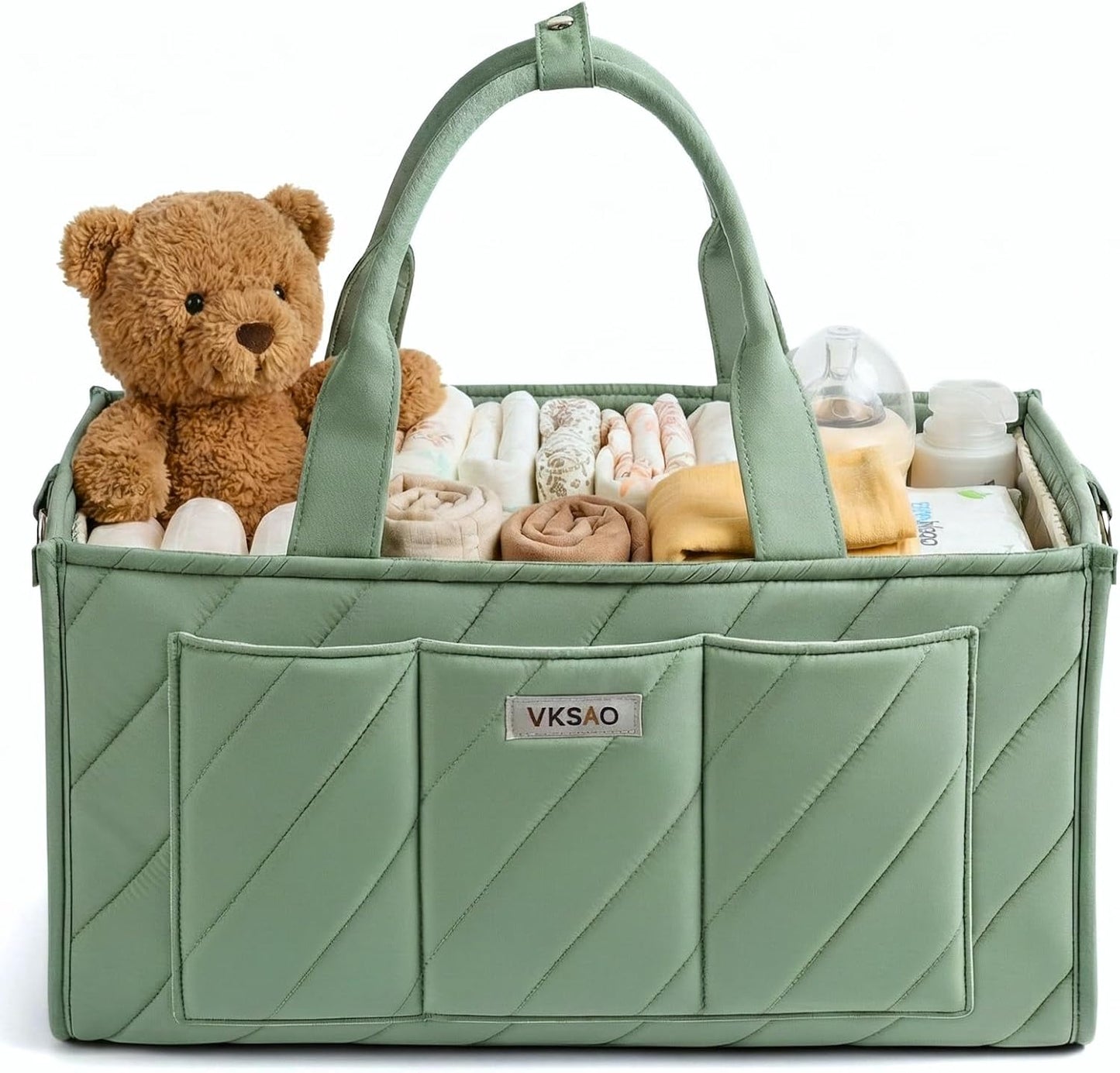 Baby Boy Essentials Diaper Caddy Organizer – Portable Storage Basket with Shoulder Strap & Stroller Hooks, Splashproof Quilted Nursery & Car Tote, Baby Gifts for Baby Shower, Classic Blue