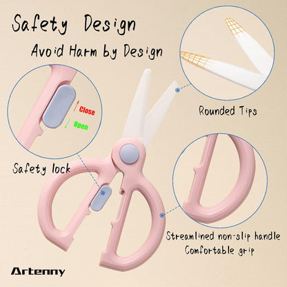 Baby Food Scissors with Travel Case, Ceramic Food Scissors Kids, Toddler Scissor with Safety Lock, Ideal for Pizza, Meats, Noodles, Vegetables, and Fruits (C)