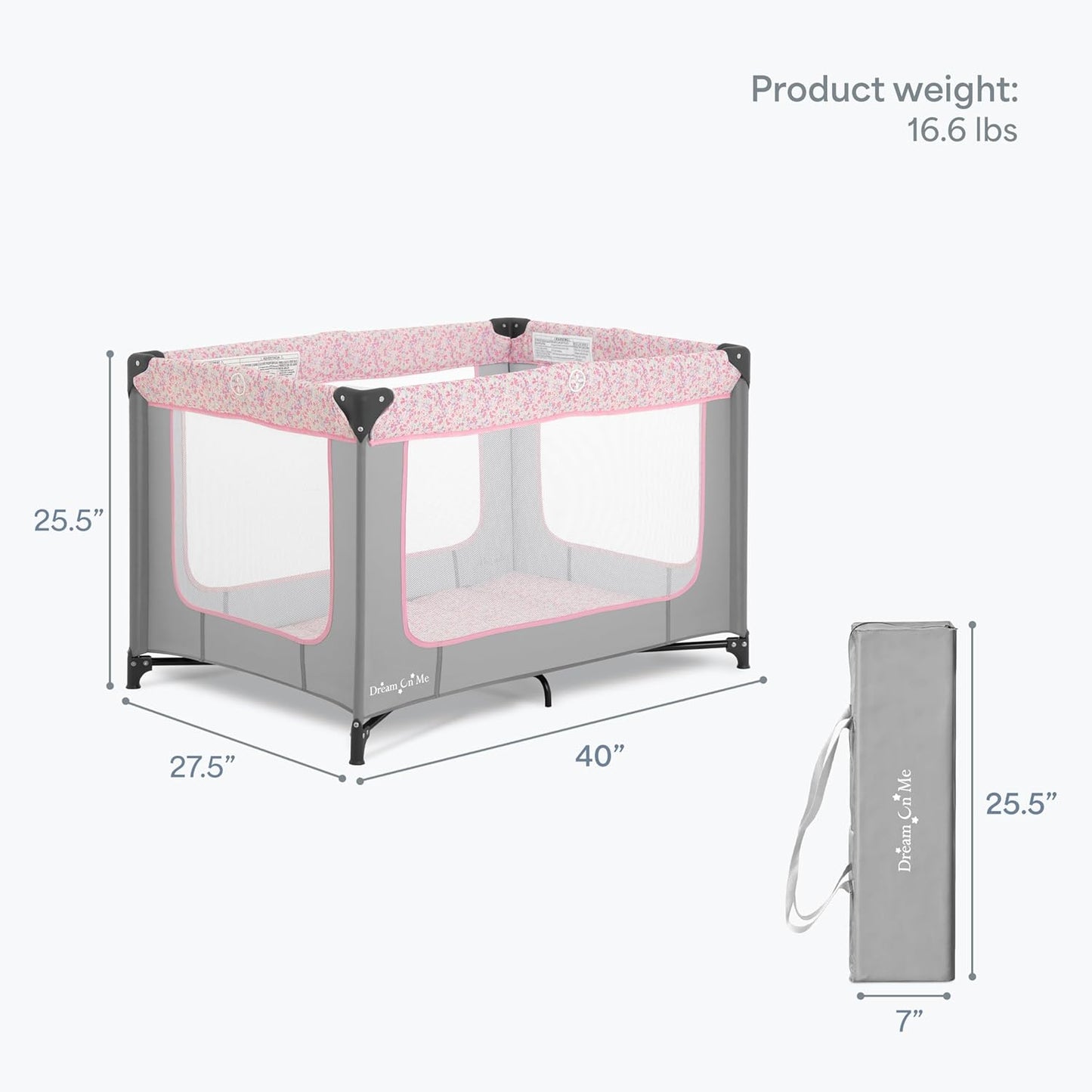 Dream On Me Zodiak Baby Playard, Breathable Mesh Sides, Soft Comfortable Mattress, Quick & Easy to Fold with Travel Carry Bag, Compact Space Saving Design - Grey/Green