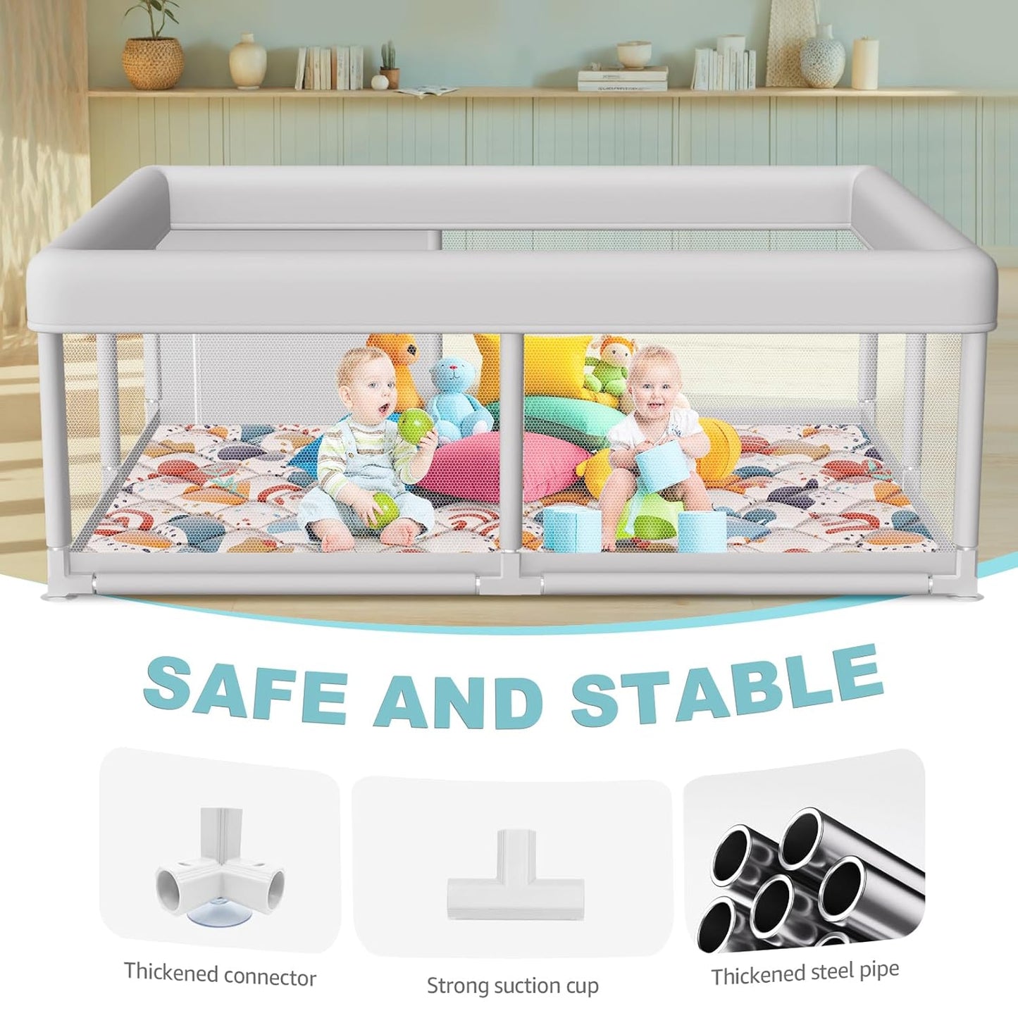Hiaksedt Baby Playpen 50x50 Inch, Play Pens for Babies and Toddlers Baby Fence Play Yards for Indoor & Outdoor with Breathable Mesh Anti-Fall Playpen