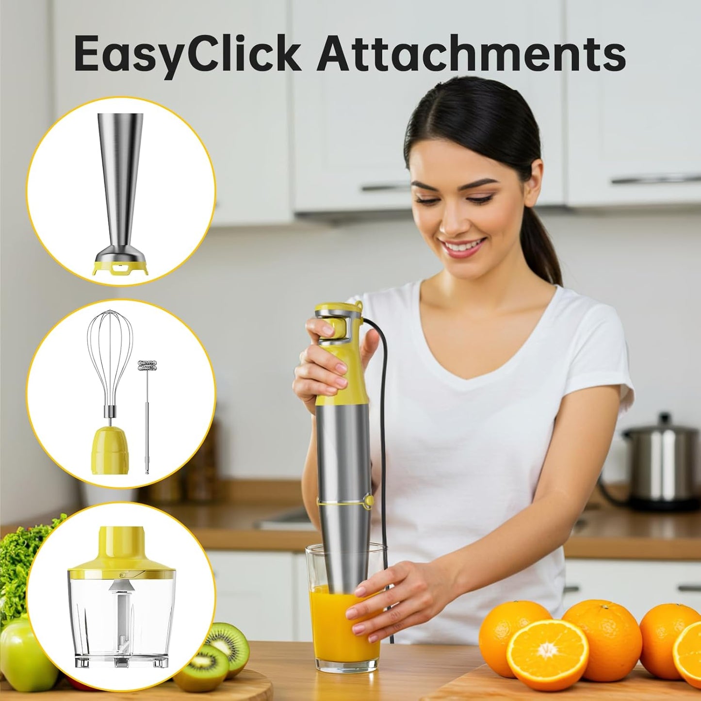 Turelar Immersion Blender Handheld Corded Hand Blenders Set 1100W, Trigger Variable Speed 5 in 1 Stick Emulsifier with Chopper, Whisk and Frother for Soup, Baby Food and Smoothies, Orange