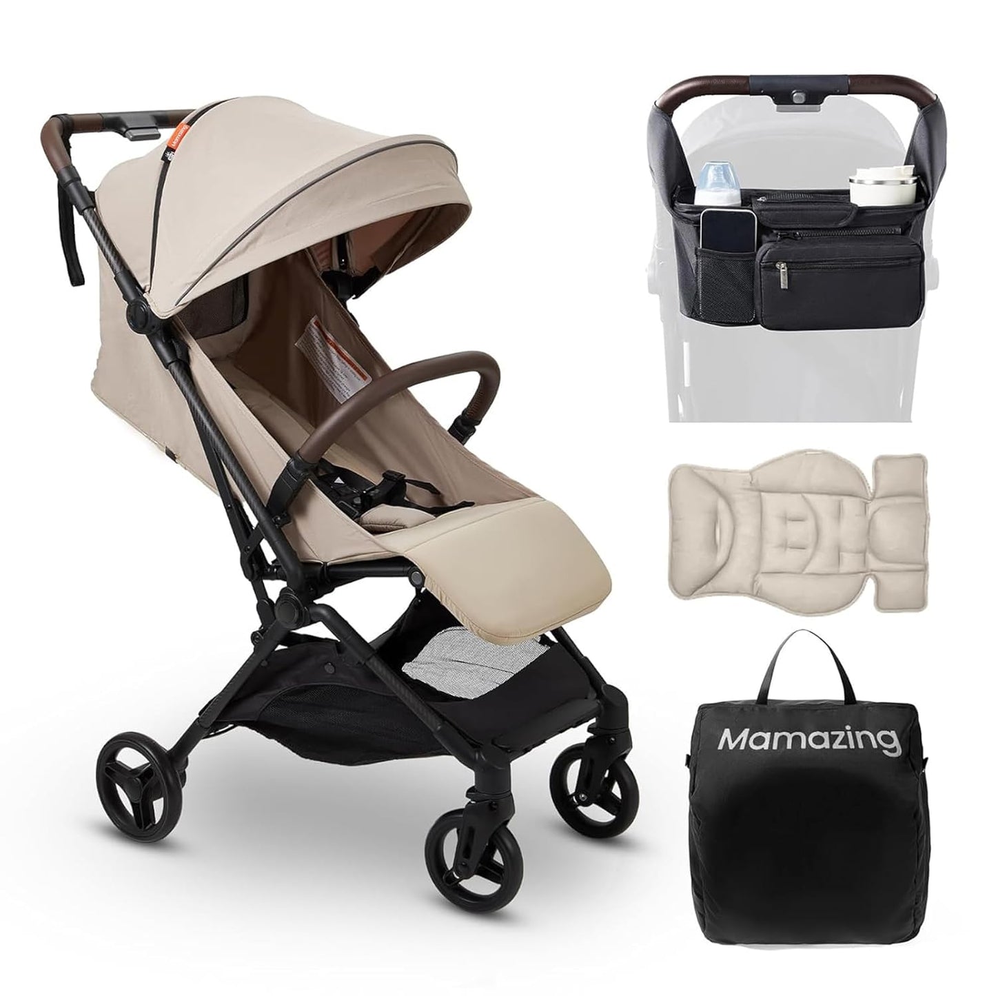 MAMAZING Ultra Air Lightweight Baby Travel Stroller with Carbon Fiber Frame, Compact & Airplane-Friendly, One-Handed Fold, 11.6 lbs, Perfect for Toddlers, Grey